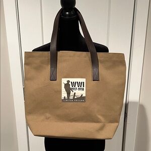 WWI Limited Edition Tan Canvas Tote with Dark Brown Handles 16x14x5